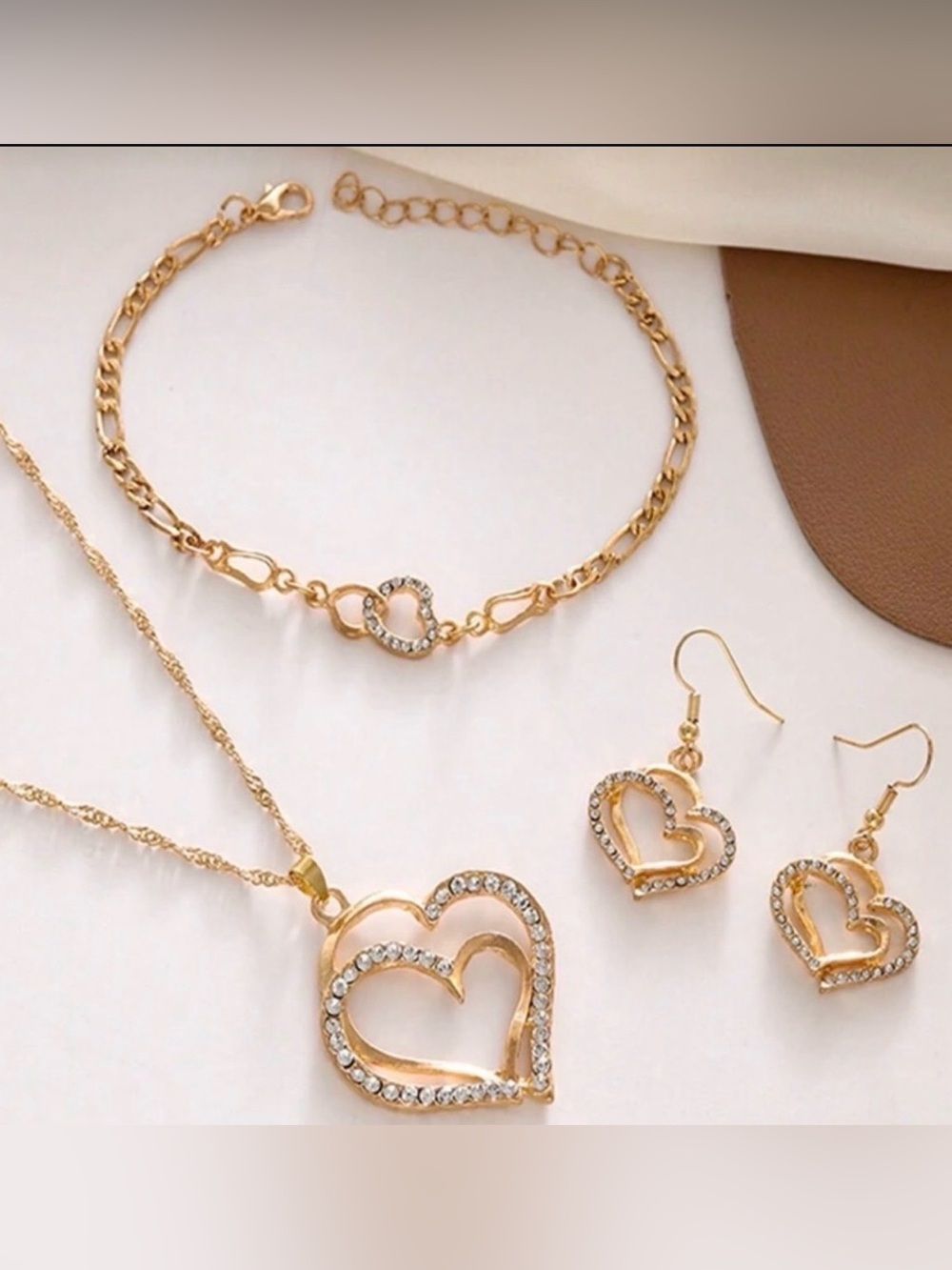 Heart 4 Piece Necklace, Bracelet, Earrings Set